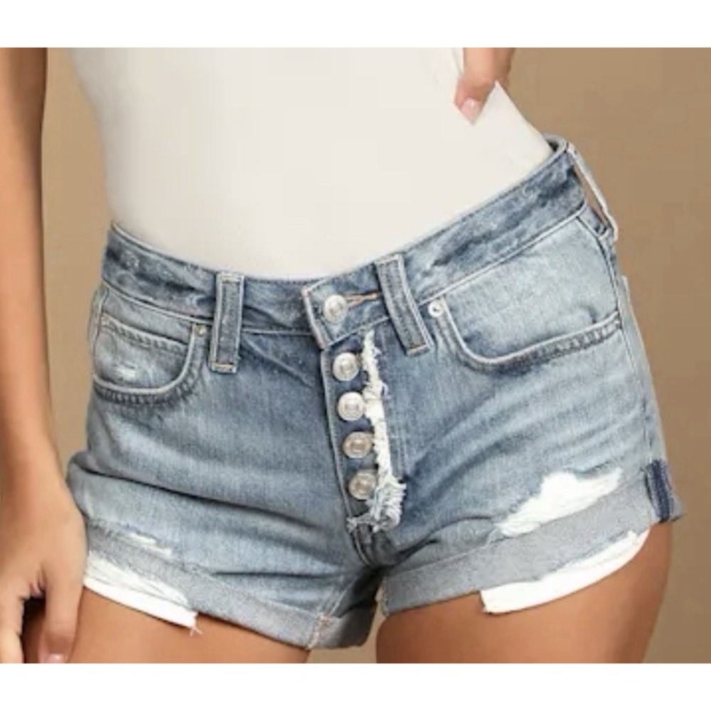 NWT WE THE FREE / FREE PEOPLE Romeo Rolled Cuff Distressed Button Fly Shorts 25